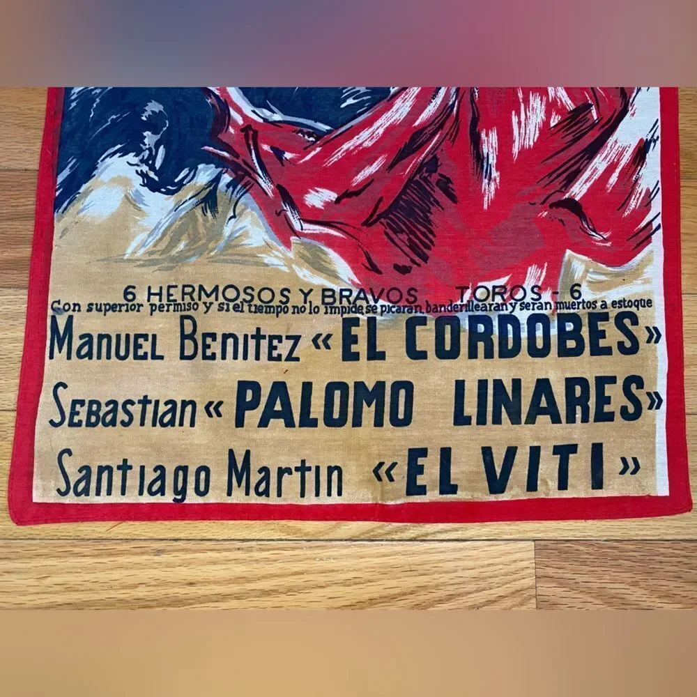 1970s Plaza De Toros de Sevilla, Sensacional Corrida Bull Fighting Scarf/Towel